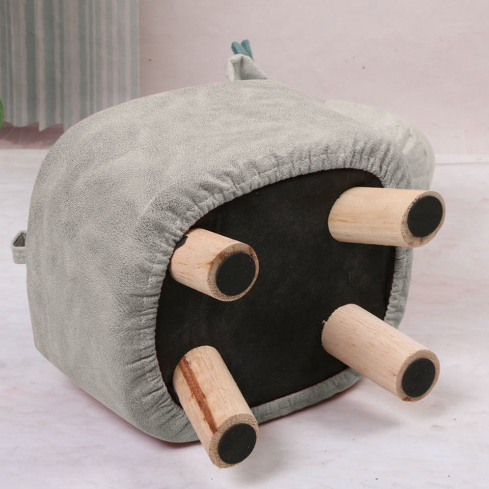 SOGA Beige Gray Children Bench Elephant Character Round Ottoman Stool Soft Small Comfy Seat Home Decor