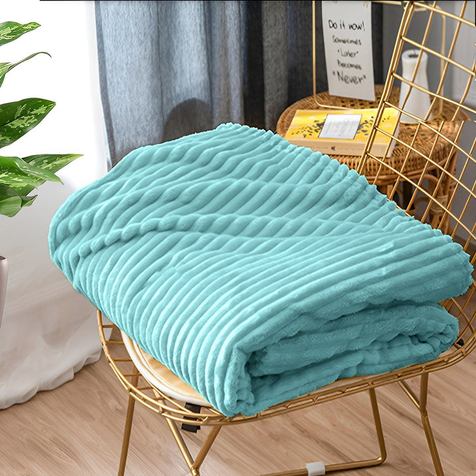 SOGA 2X Sky Blue Throw Blanket Warm Cozy Striped Pattern Thin Flannel Coverlet Fleece Bed Sofa Comforter