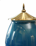 SOGA 2x 40cm Ceramic Oval Flower Vase with Gold Metal Base Dark Blue