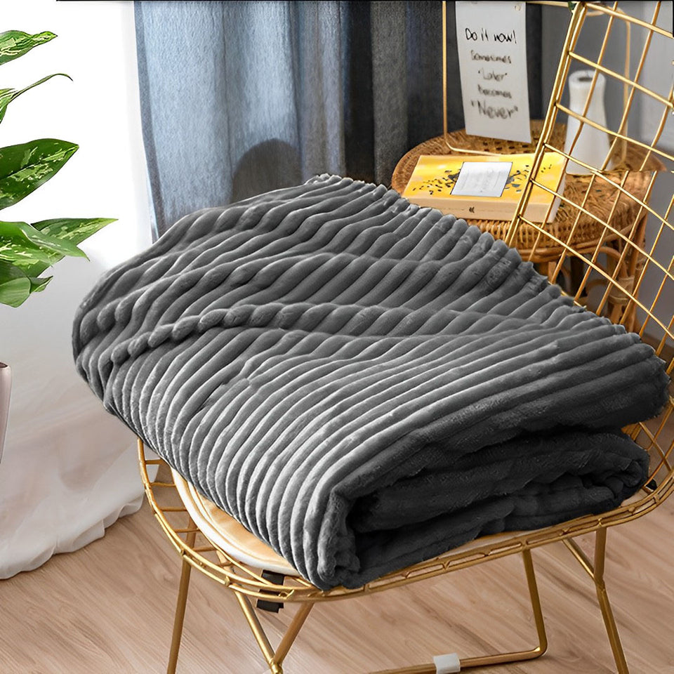 SOGA 2X Grey Throw Blanket Warm Cozy Striped Pattern Thin Flannel Coverlet Fleece Bed Sofa Comforter