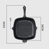 SOGA 26cm Square Ribbed Cast Iron Frying Pan SkilletSteak Sizzle Platter with Handle