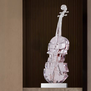 SOGA 58cm Transparent Crystal Violin Fiberglass Sculpture with Artificial Marble Base for Modern Home Decor