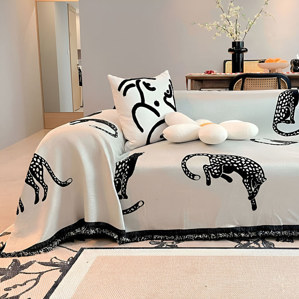 SOGA Three-seater White Sofa Cover Leopard Print 180x340cm Polyester