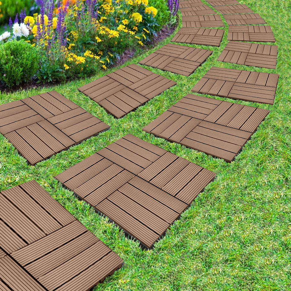 SOGA 2X 11 pcs Light Chocolate DIY Wooden Composite Decking Tiles Garden Outdoor Backyard Flooring Home Decor