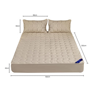 SOGA 2X Beige 183cm Wide Mattress Cover Thick Quilted Stretchable Bed Spread Sheet Protector with Pillow Covers