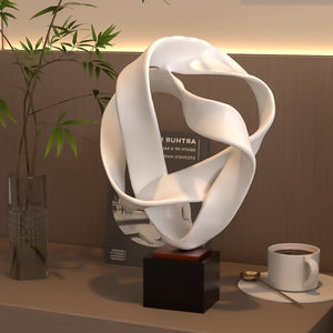 SOGA 41cm White Abstract Sculpture Loop-Inspired Art with Black Base for Home Decor