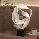 SOGA 41cm White Abstract Sculpture Loop-Inspired Art with Black Base for Home Decor