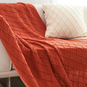 SOGA 2X Red Diamond Pattern Knitted Throw Blanket Warm Cozy Woven Cover Couch Bed Sofa Home Decor with Tassels