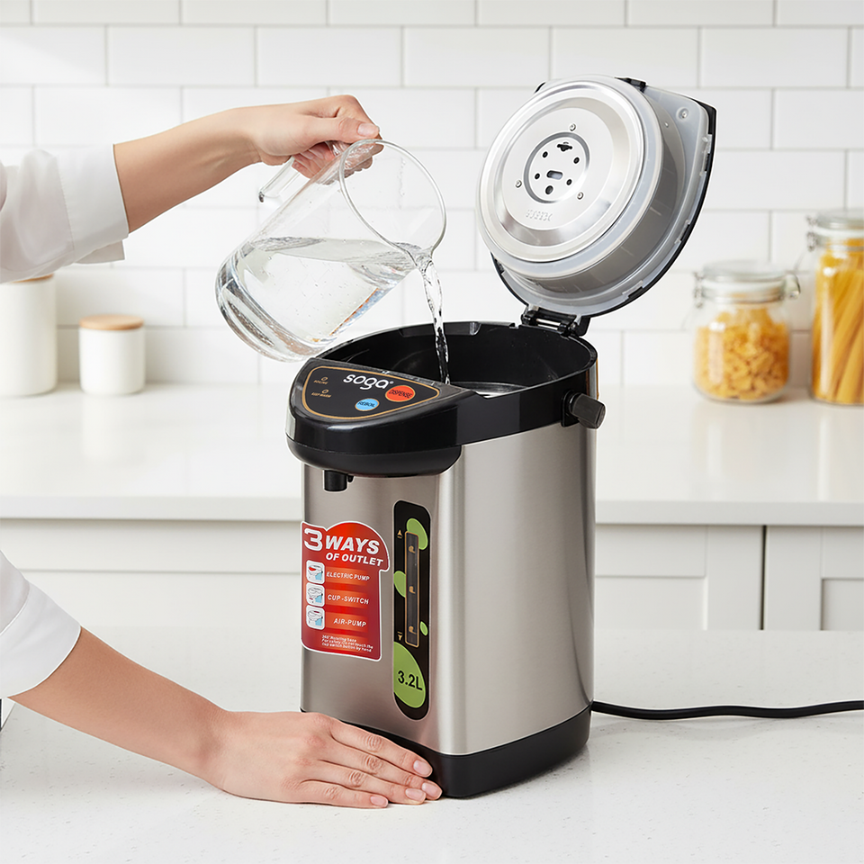 SOGA 2X 3.2L Silver Stainless Steel Electric Kettle Water Boiler Thermal Pot Dispenser 3 Modes