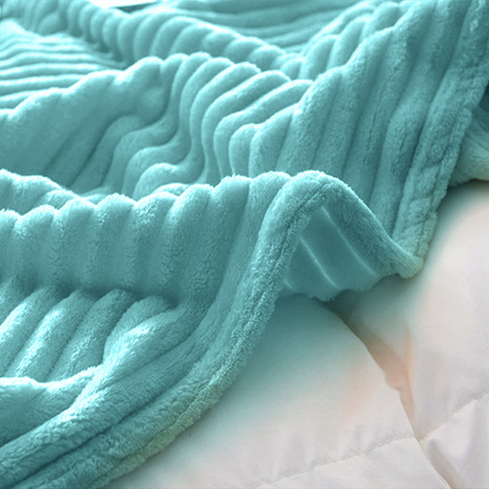 SOGA 2X Sky Blue Throw Blanket Warm Cozy Striped Pattern Thin Flannel Coverlet Fleece Bed Sofa Comforter