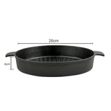 SOGA 26cm Round Ribbed Cast Iron Frying Pan Skillet Steak Sizzle Platter with Handle