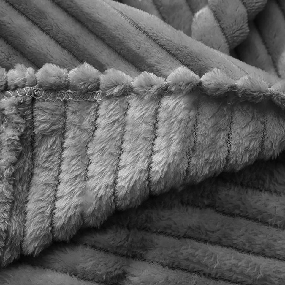 SOGA 2X Grey Throw Blanket Warm Cozy Striped Pattern Thin Flannel Coverlet Fleece Bed Sofa Comforter