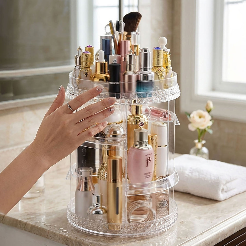 SOGA 360 Degree Rotating Makeup Organiser Cosmetics Holder Display Stand Skincare Home Decor