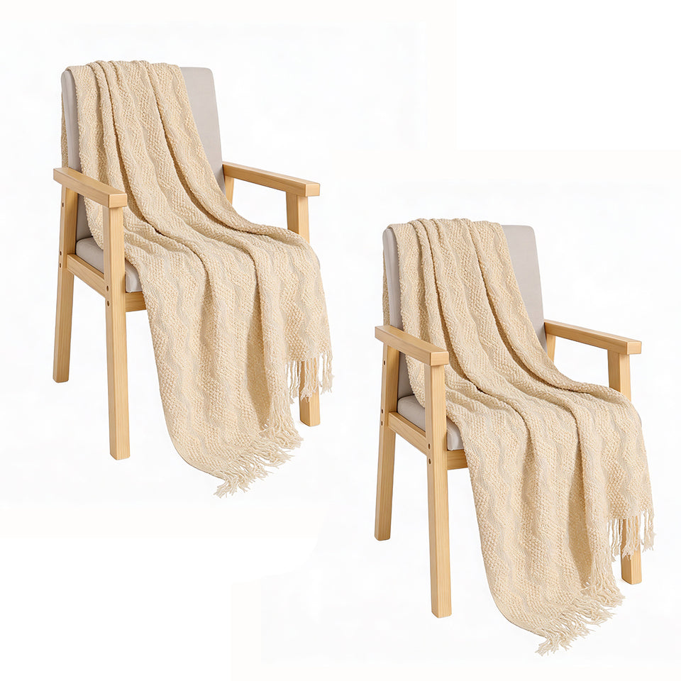 SOGA 2X Cream Polyester Throw Blanket Soft Cozy Sofa Bed
