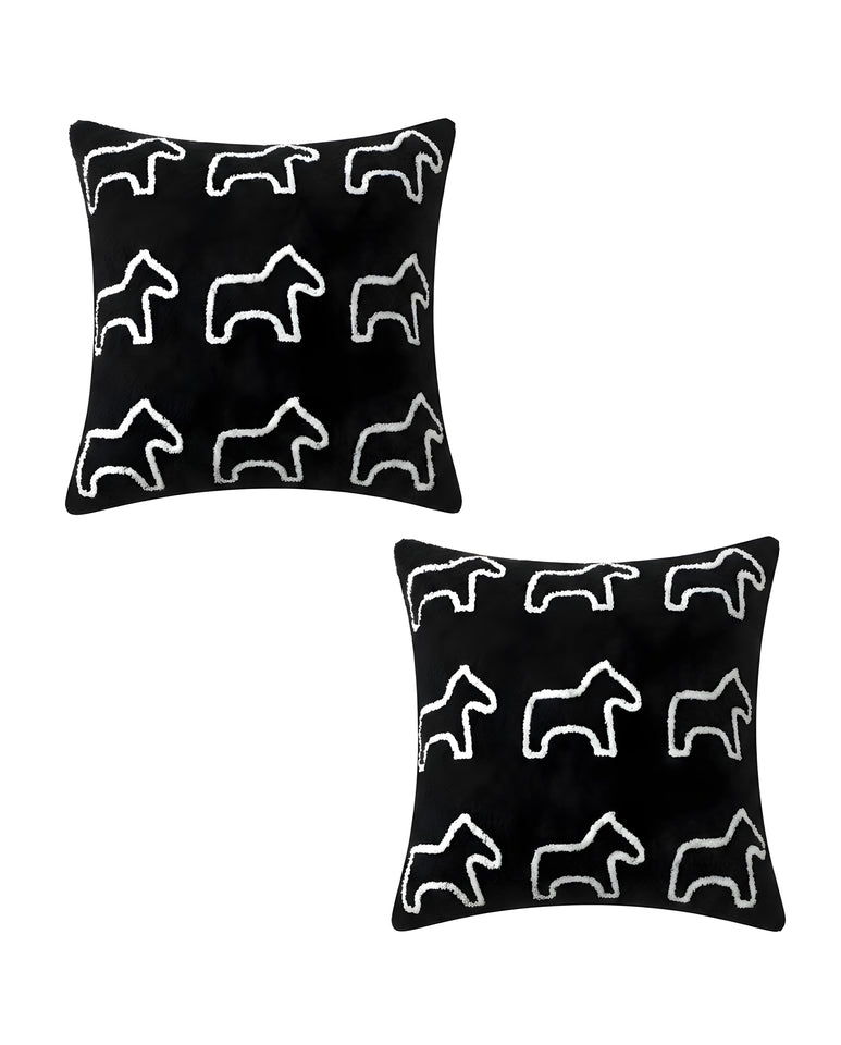 SOGA 2X 45cm Throw Pillow Black Teddy Fleece Square Pony Design Decorative Cushion for Living Room