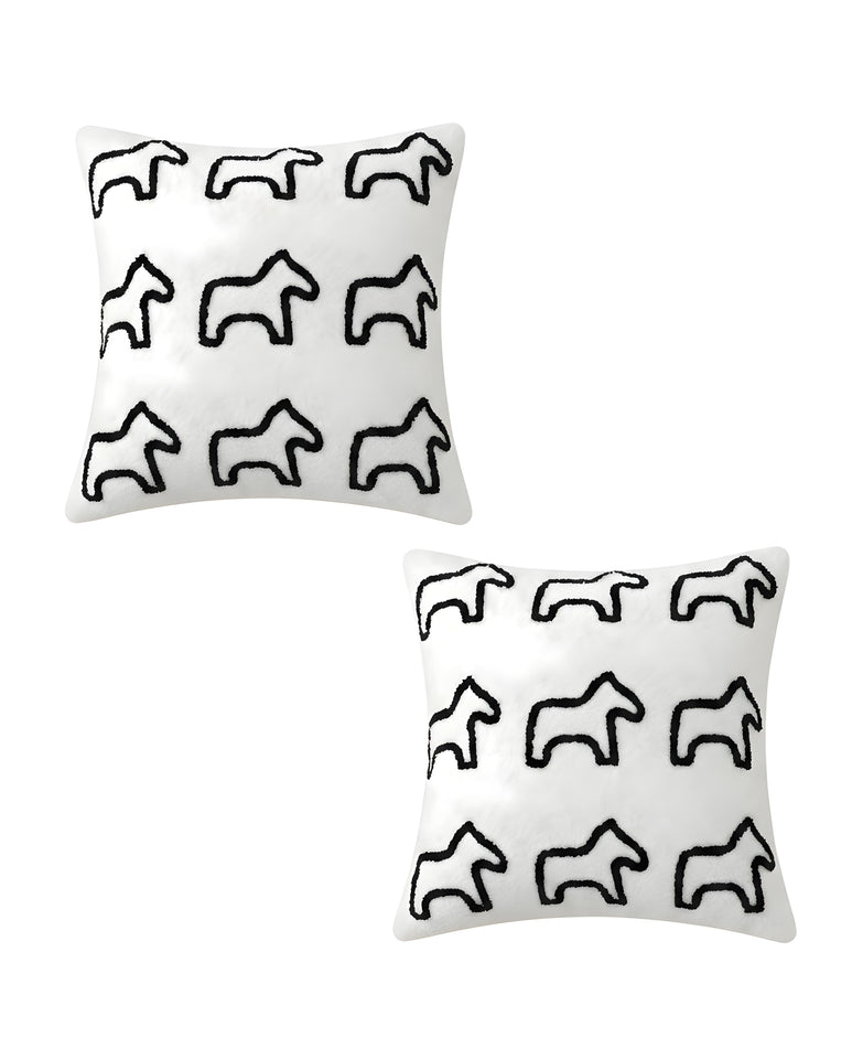 SOGA 2-Pack 45cm White Teddy Fleece Pony Design Throw Pillows