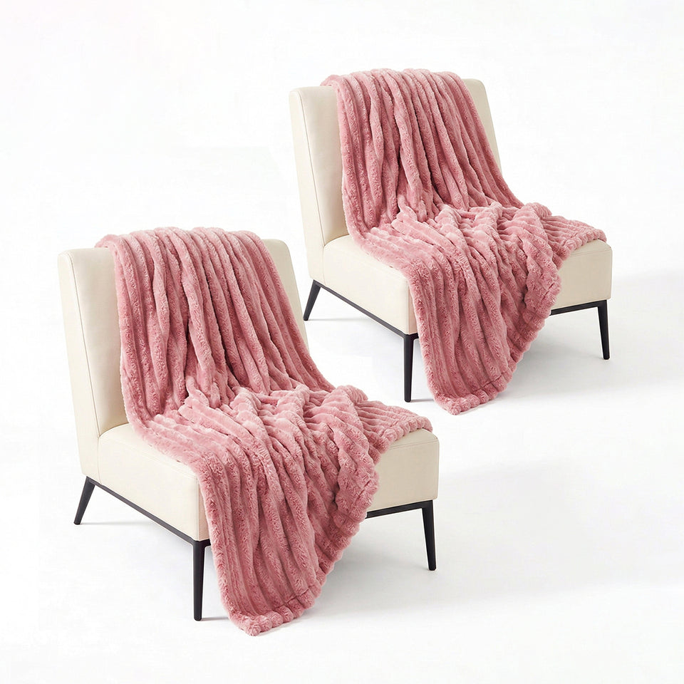 SOGA 2X 230x200cm Pink Flannel Polyester Throw Blanket