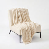 SOGA 230x200cm Cream Flannel Polyester Throw Blanket