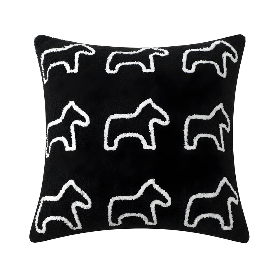 SOGA 45cm Throw Pillow Black Teddy Fleece Square Pony Design Decorative Cushion for Living Room