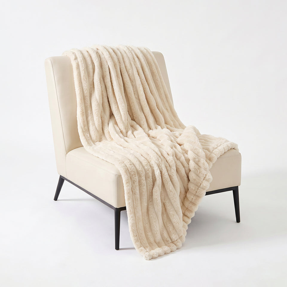 SOGA 150x200cm Cream Flannel Polyester Throw Blanket