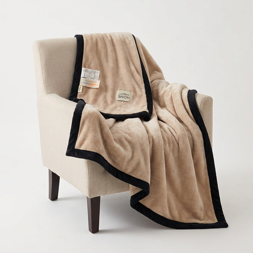 SOGA 230x200cm Biege Flannel Polyester Throw Blanket