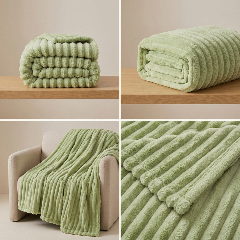 SOGA 230x200cm Light Green Flannel Polyester Throw Blanket