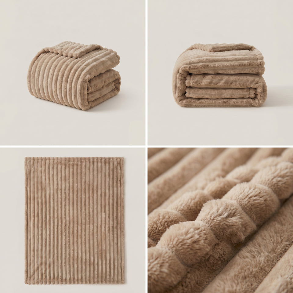 SOGA 2X 150x200cm Light Coffee Flannel Polyester Throw Blanket