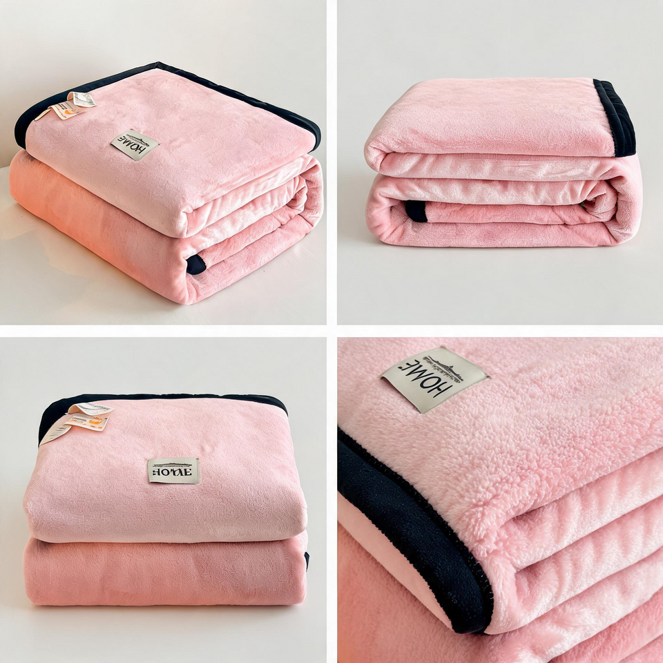 SOGA 2X 230x200cm Pink Flannel Polyester Throw Blanket