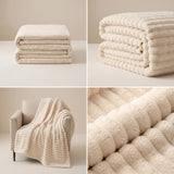 SOGA 230x200cm Cream Flannel Polyester Throw Blanket