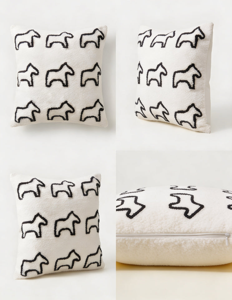 SOGA 45cm Throw Pillow White Teddy Fleece Square Pony Design Decorative Cushion for Living Room