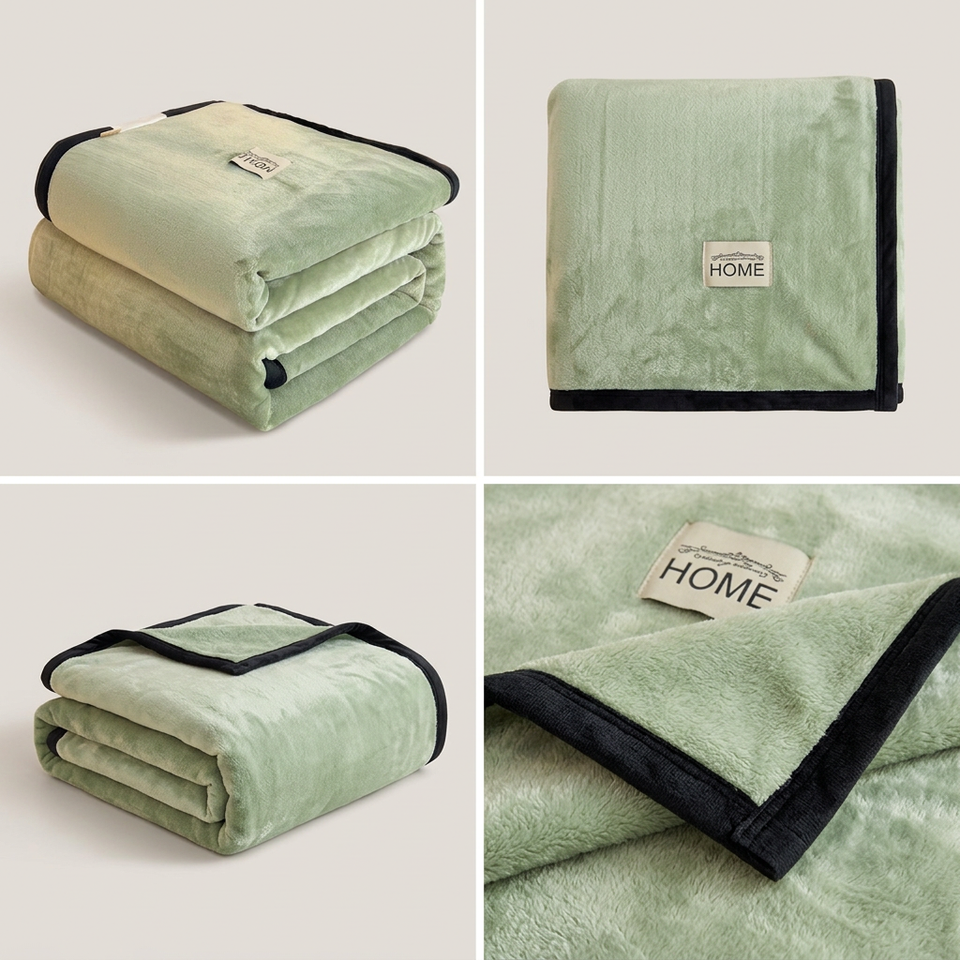 SOGA 2X 230x200cm Green Flannel Polyester Throw Blanket
