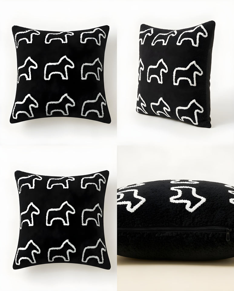 SOGA 45cm Throw Pillow Black Teddy Fleece Square Pony Design Decorative Cushion for Living Room