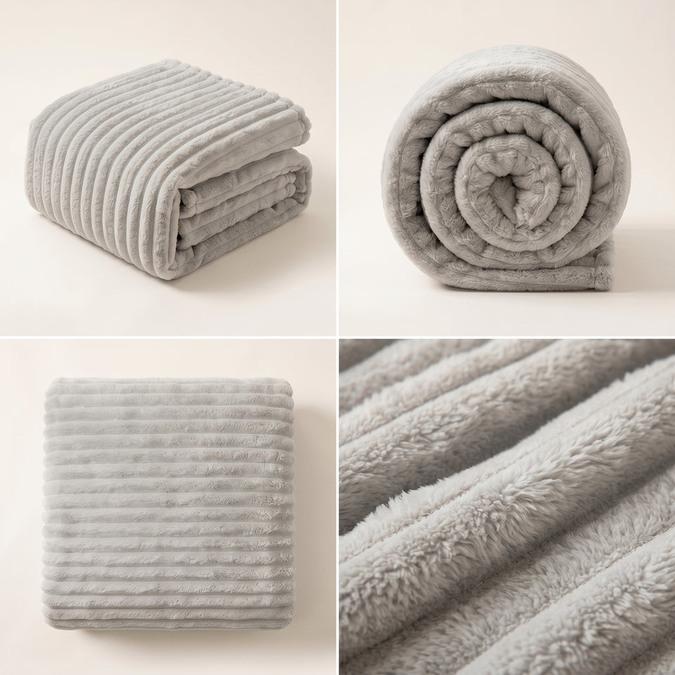 SOGA 2X 230x200cm Silver Flannel Polyester Throw Blanket