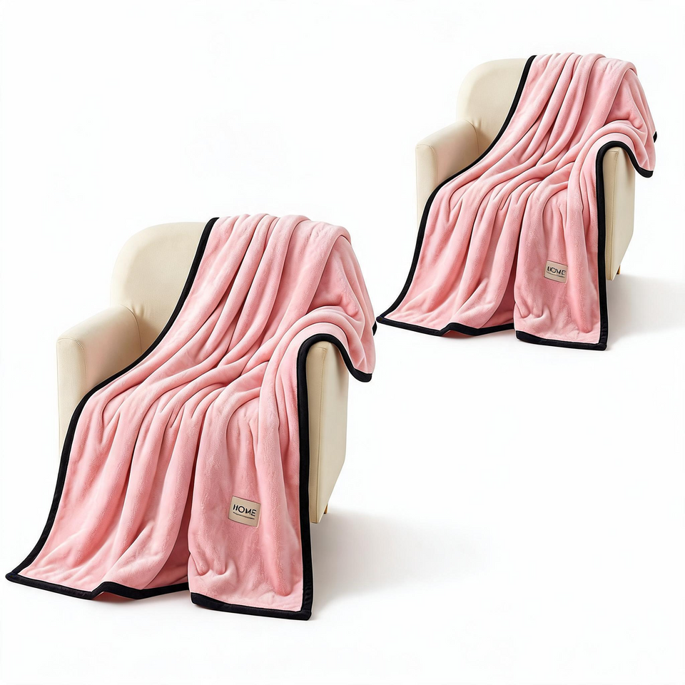 SOGA 2X 230x200cm Pink Flannel Polyester Throw Blanket