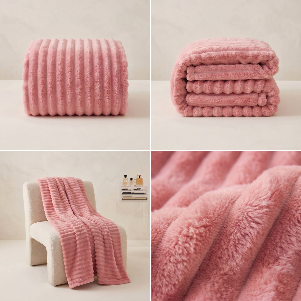 SOGA 2X 230x200cm Pink Flannel Polyester Throw Blanket