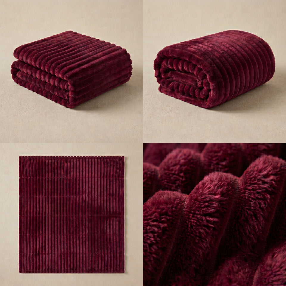SOGA 230x200cm Burgundy Flannel Polyester Throw Blanket