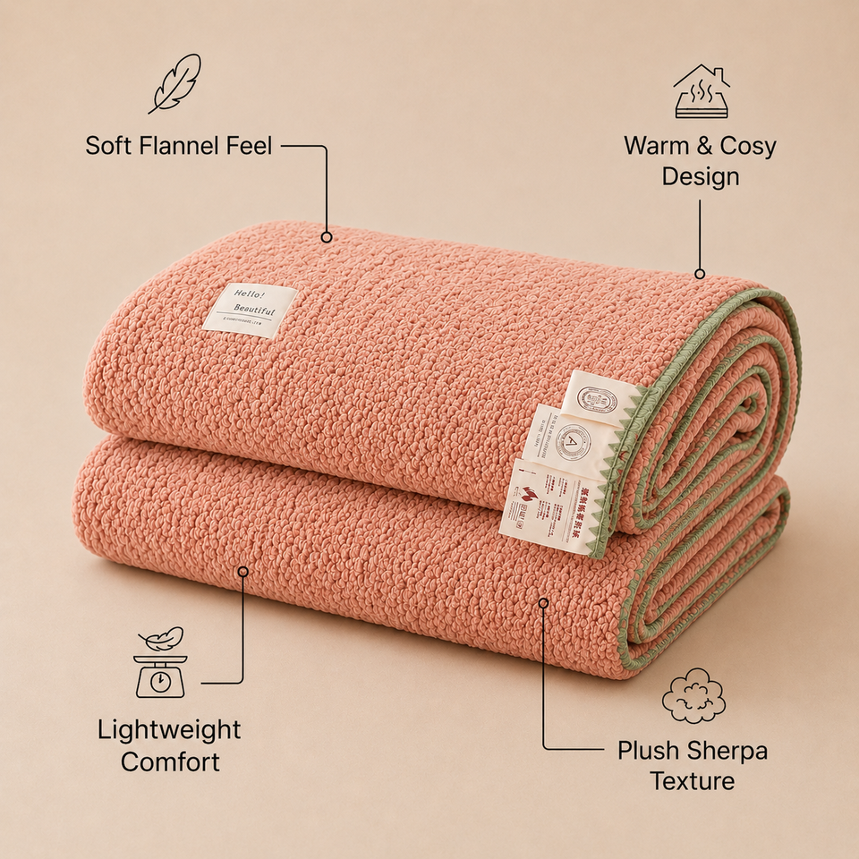 SOGA 230x200cm Pink Flannel Polyester Throw Blanket