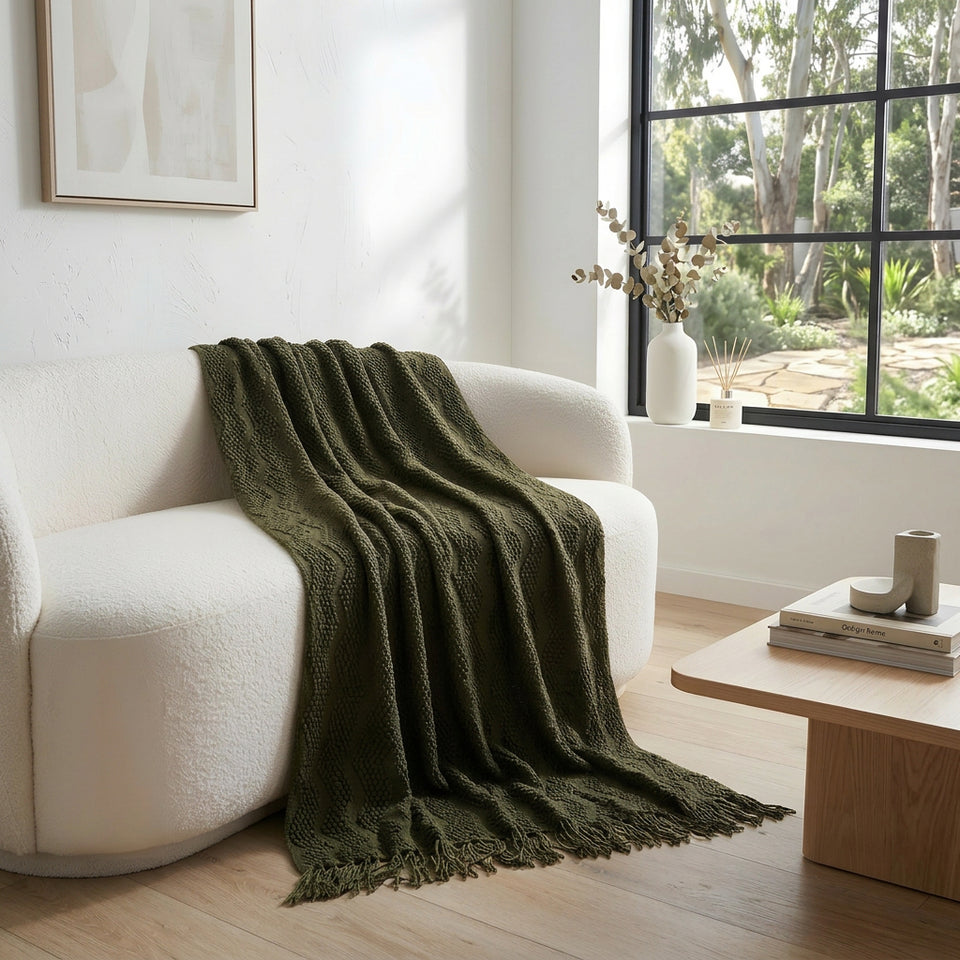SOGA 2X Army Green Polyester Throw Blanket Soft Cozy Sofa Bed