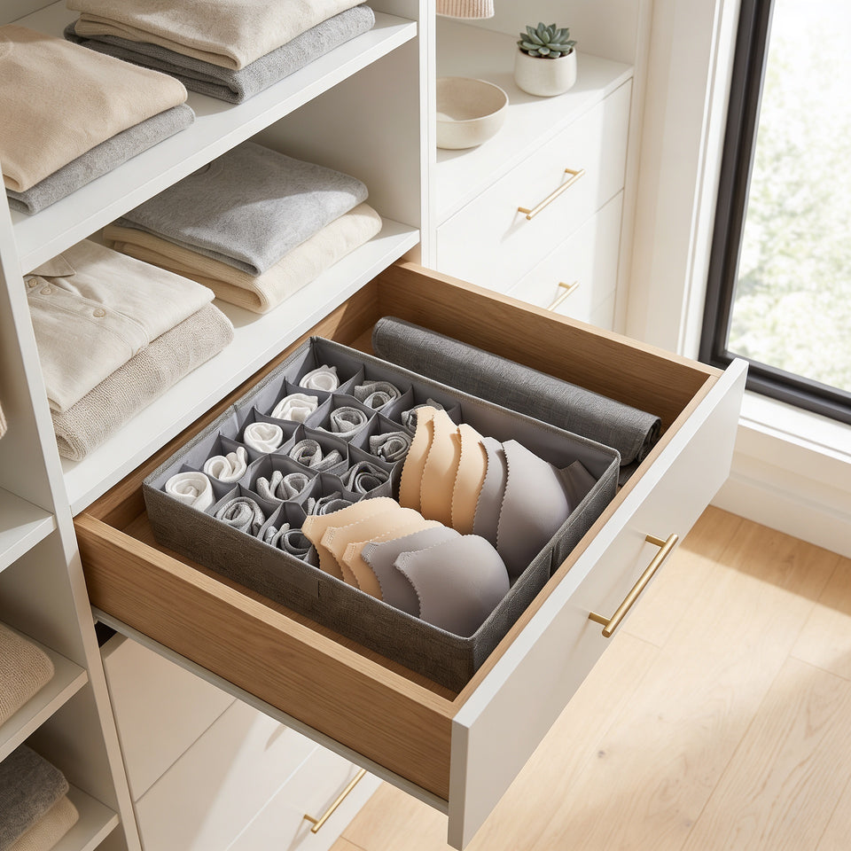 SOGA (44x29x13cm) Grey 15+1 Compartment Fabric Storage Box Organizer