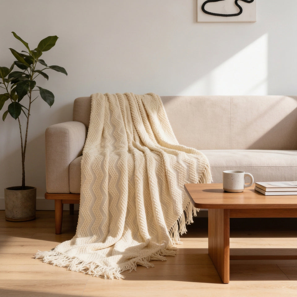SOGA Cream Polyester Throw Blanket Soft Cozy Sofa Bed