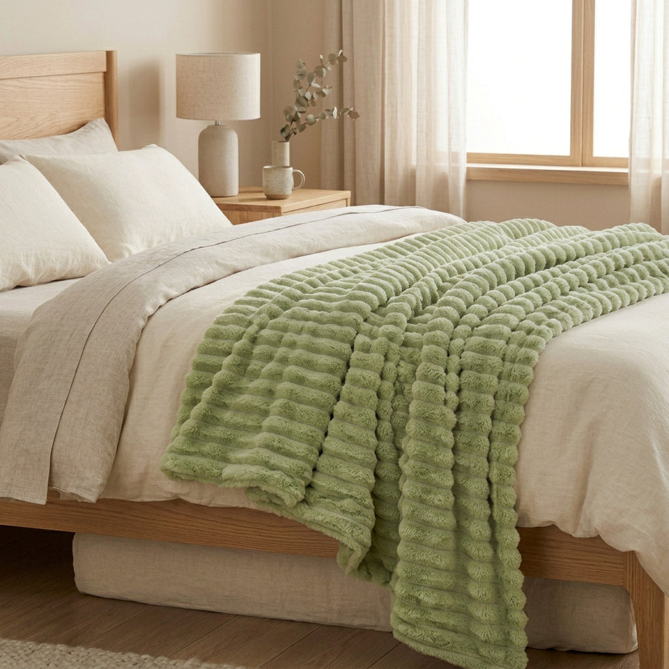 SOGA 150x200cm Light Green Flannel Polyester Throw Blanket