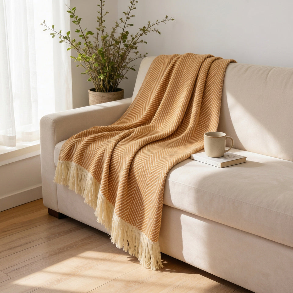 SOGA Mustard Yellow Polyester Throw Blanket Soft Cozy Sofa Bed
