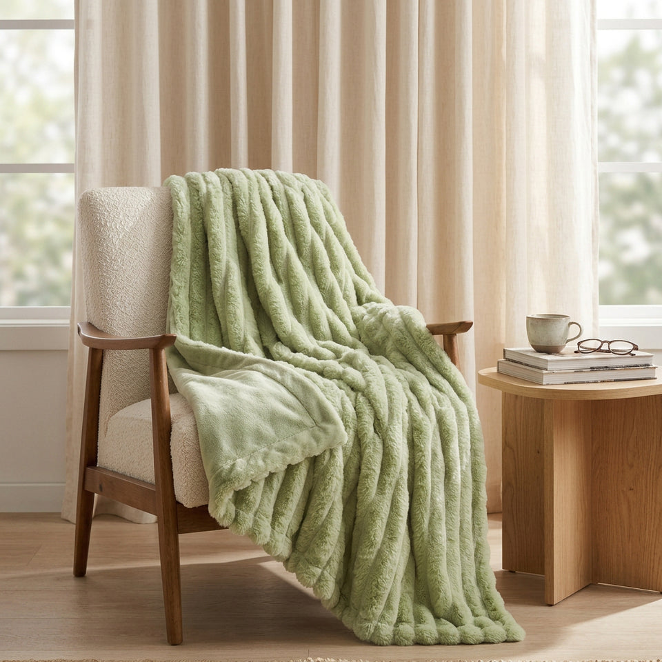 SOGA 230x200cm Light Green Flannel Polyester Throw Blanket