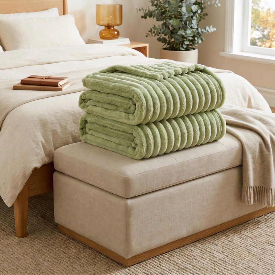 SOGA 2X 150x200cm Light Green Flannel Polyester Throw Blanket