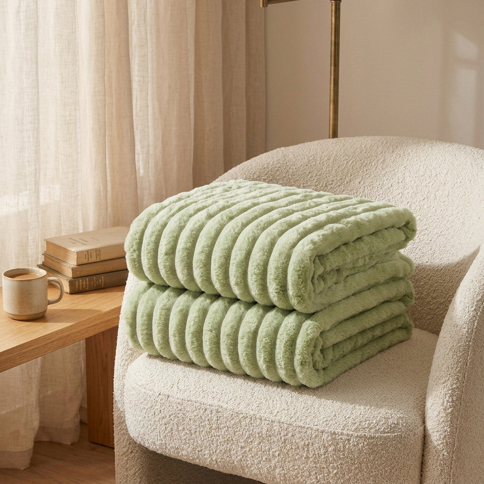 SOGA 2X 230x200cm Light Green Flannel Polyester Throw Blanket