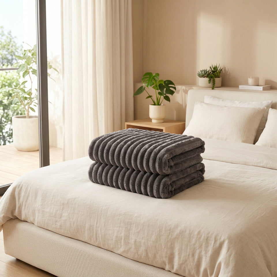 SOGA 2X 150x200cm Grey Flannel Polyester Throw Blanket