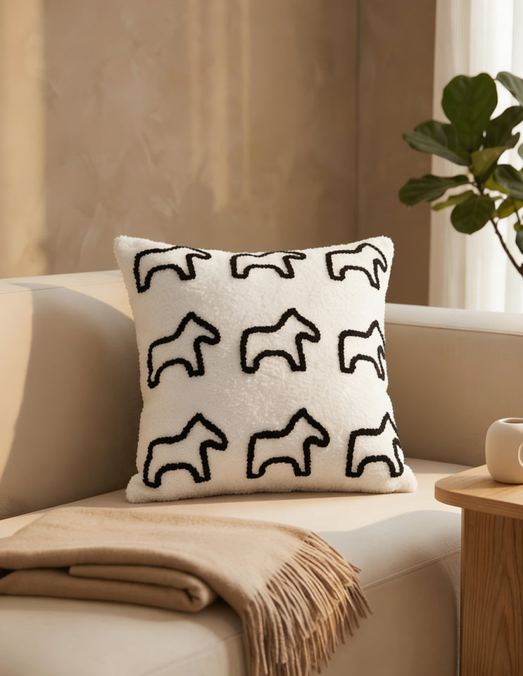 SOGA 45cm Throw Pillow White Teddy Fleece Square Pony Design Decorative Cushion for Living Room