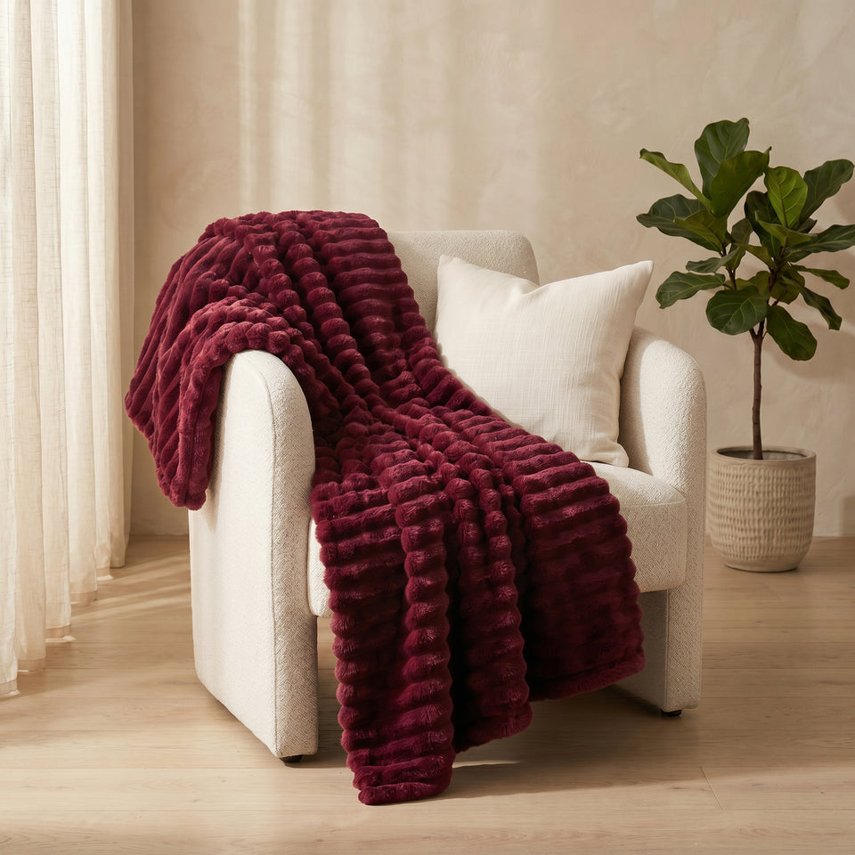 SOGA 230x200cm Burgundy Flannel Polyester Throw Blanket