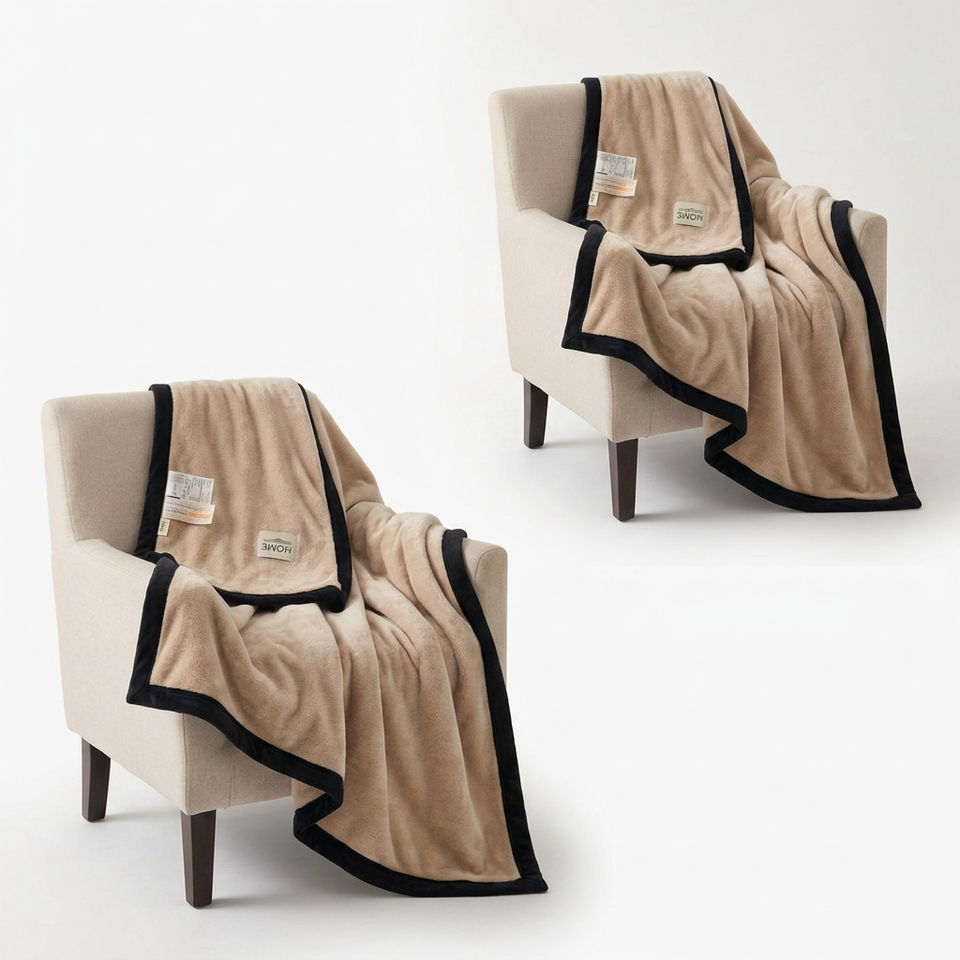 SOGA 2X 230x200cm Biege Flannel Polyester Throw Blanket