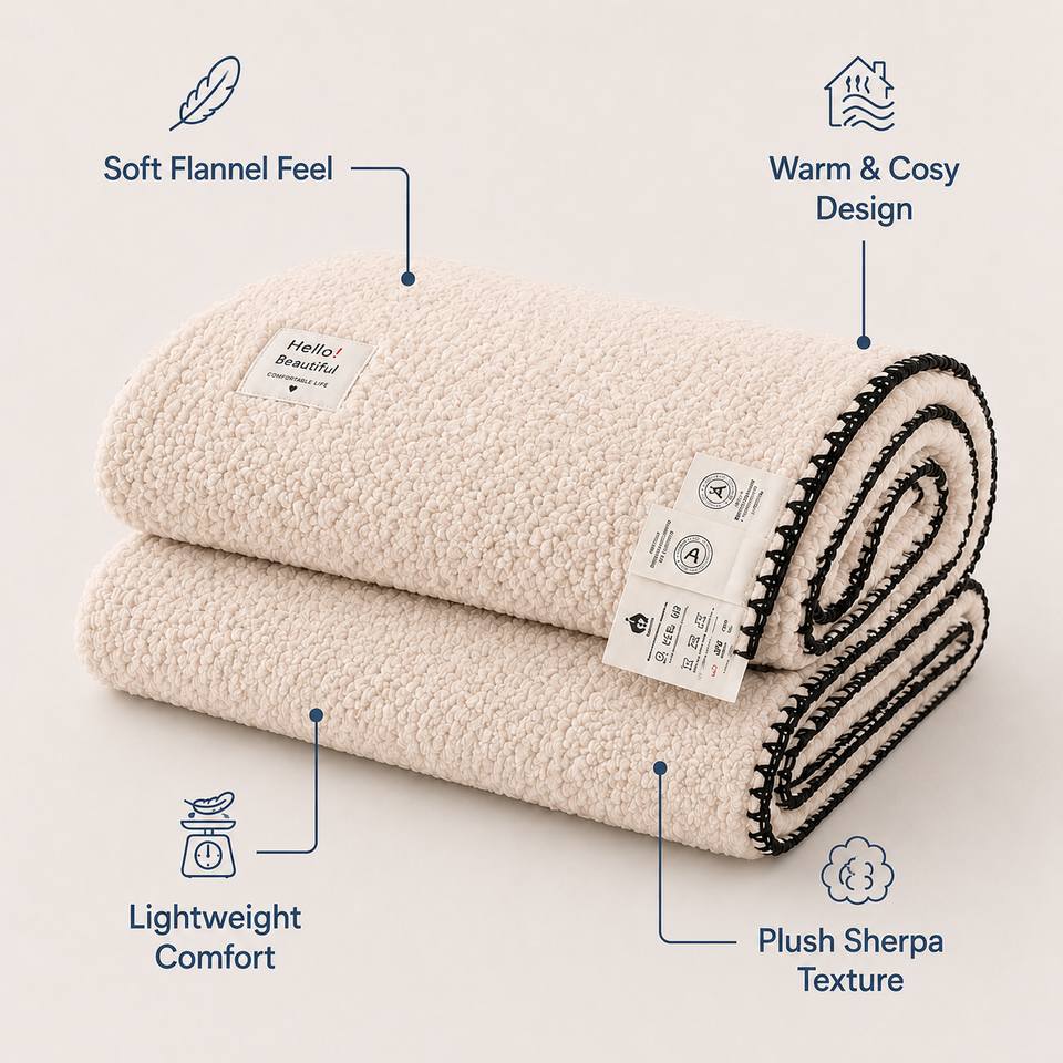 SOGA 230x200cm Peach Flannel Polyester Throw Blanket